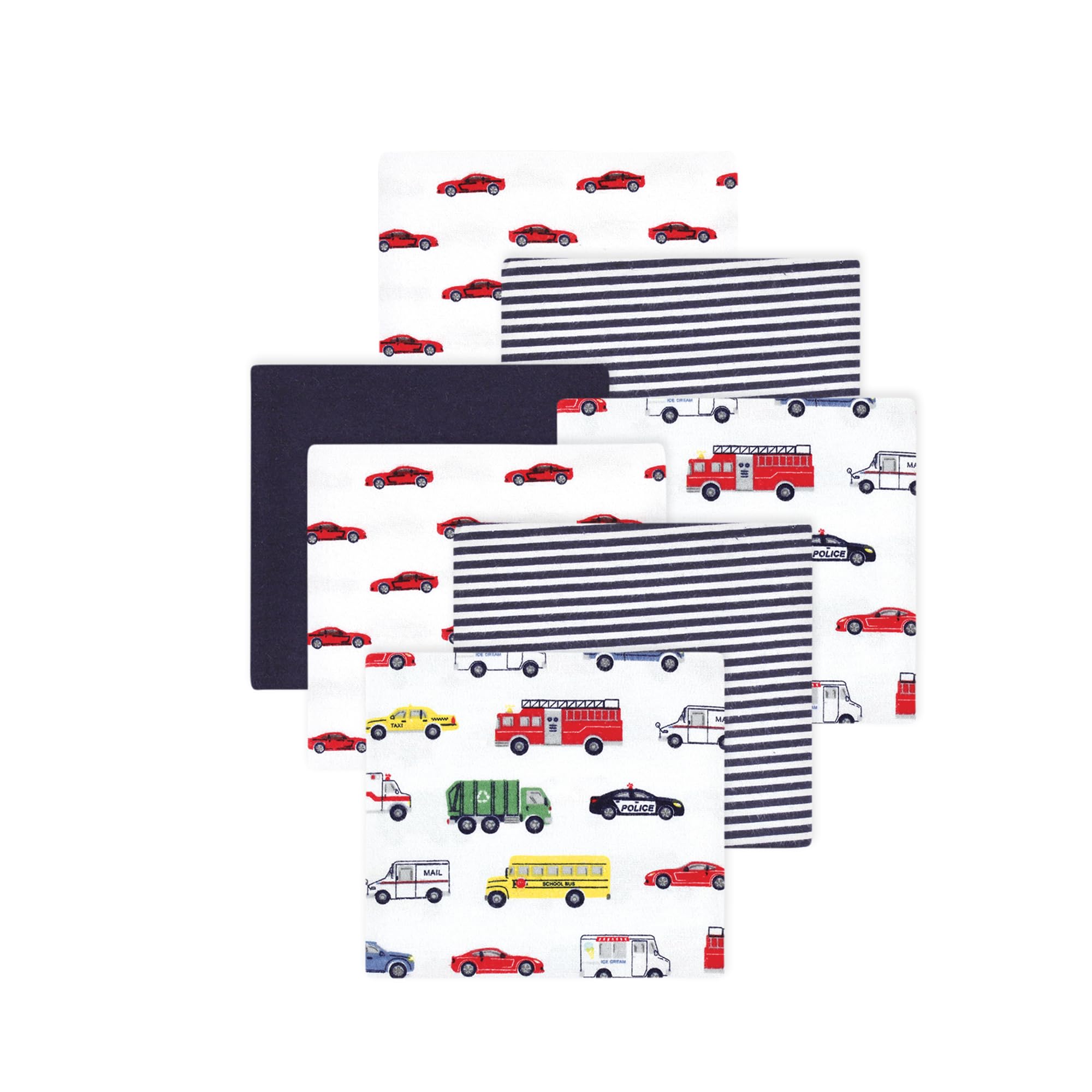 Little Treasure Hudson Baby Cotton Poly Flannel Receiving Blankets Multipack, Multicolor Going Places, 30x30 inches