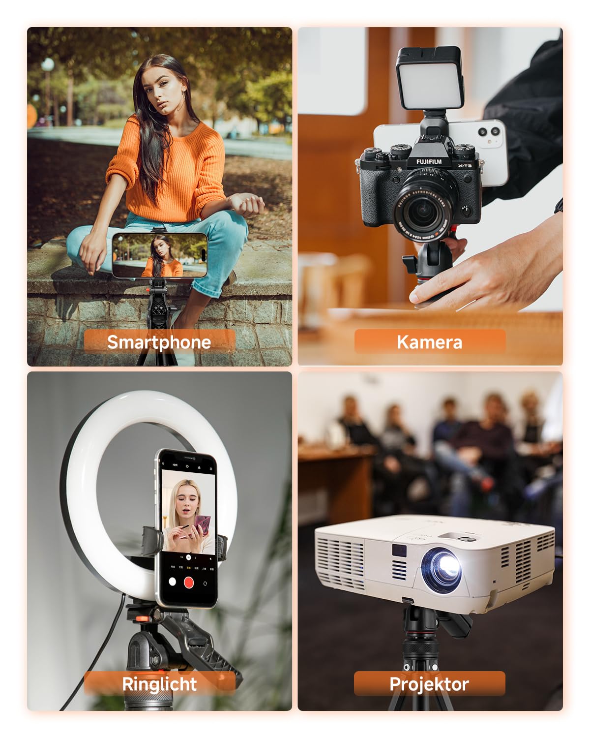 Rollei Compact Creator Stativ Kamera, 152cm Reisestativ aus Aluminium Leicht & Platzsparend Fotostativ mit Integrierte Handy-Halterung & Fernauslöser für DSLR & Handy, Kamera-Stativ-Reisestativ-Tripod