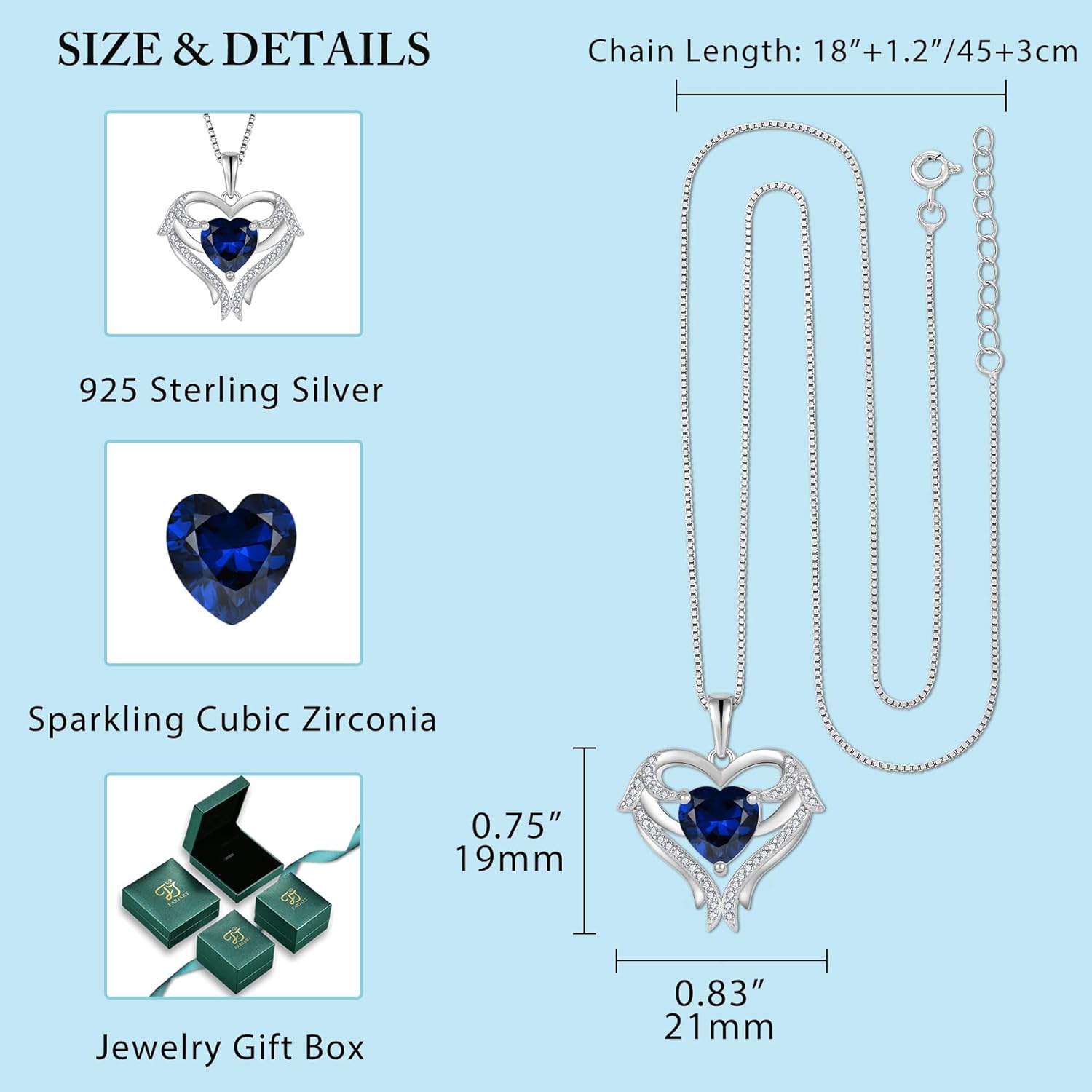 FJ Heart Angel Wings Pendant Necklace 925 Sterling Silver Birthstone Jewelry Gifts for Women - Image 5