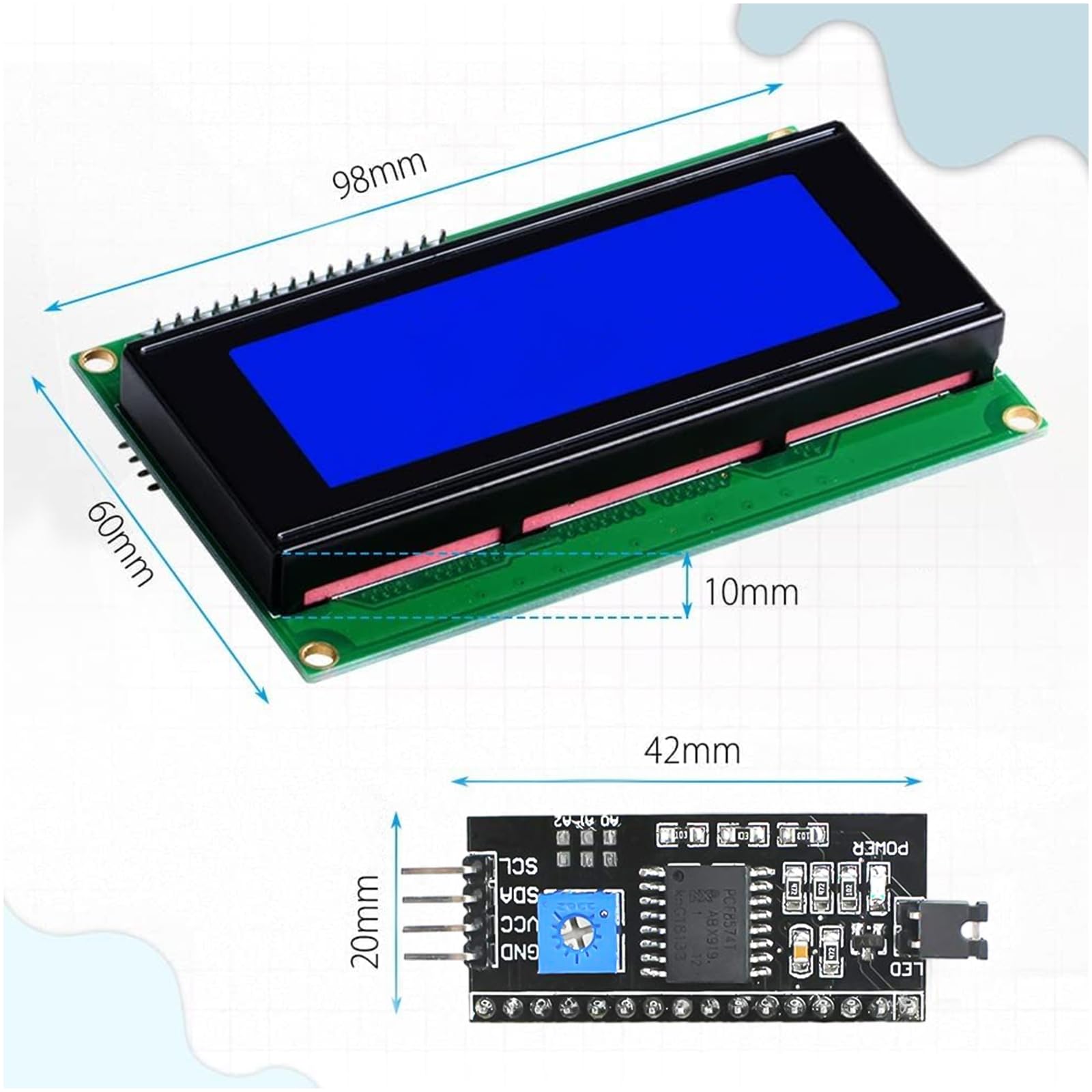 AYWHP 20x4 LCD Display Modul Mit I2C Interface - Kompatibel Mit Arduino & Raspberry Pi