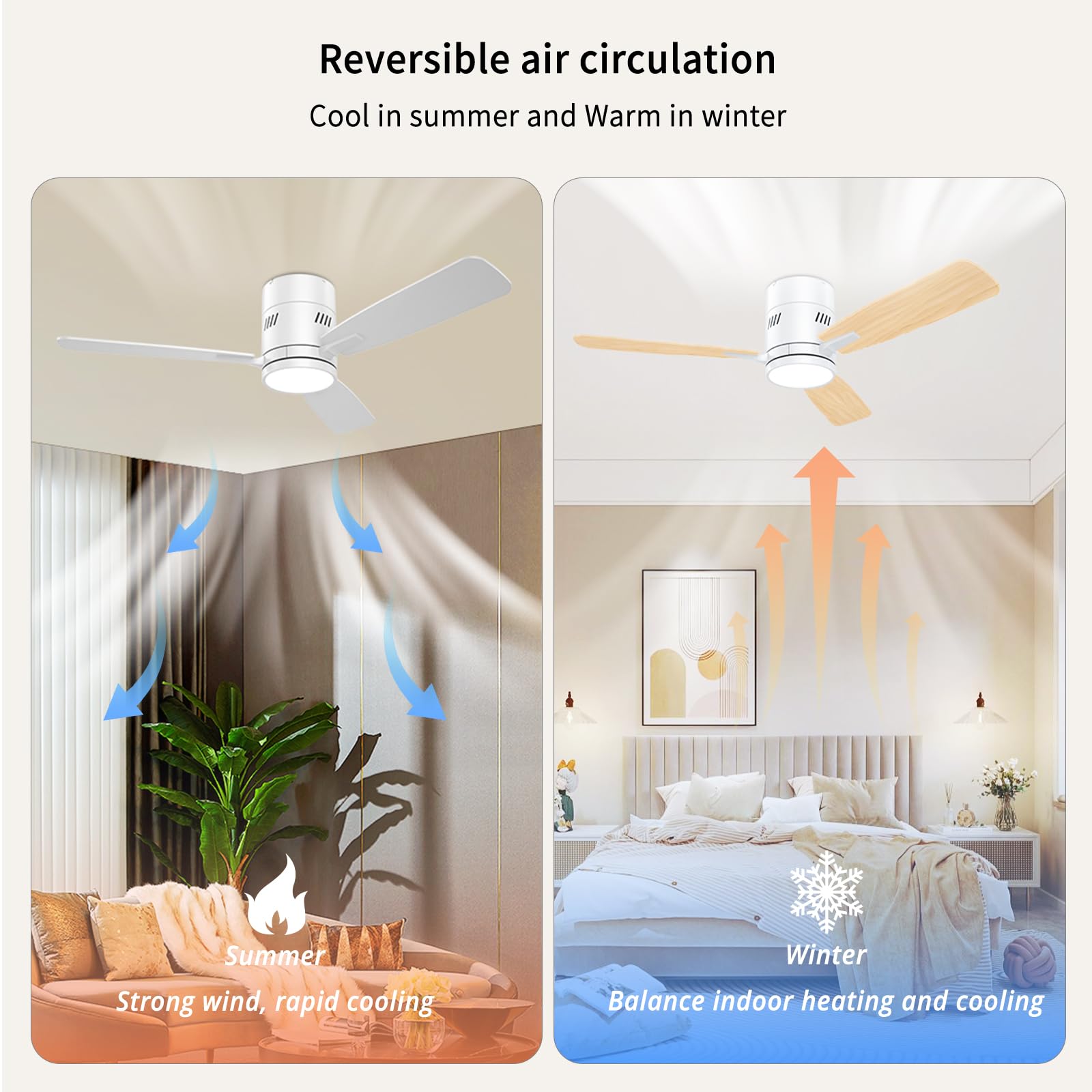 Ventilador de Techo con Luz y Mando 107cm(42"), Ventilador Techo Bajo Perfil 23cm, Motor DC Silencioso 30W, 6 Velocidades, 6CCT Regulable, Función Memoria, Temporizador, Invierno/Verano, Blanco/Madera