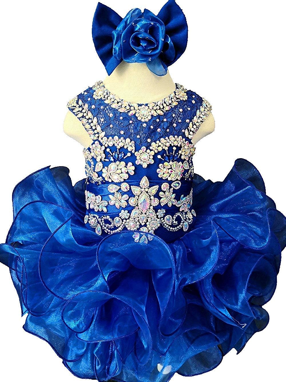 M_RAC Baby Girl's Crystal Lace Pageant Cupcake Dresses for Toddler Short Mini Birthday Party Gowns M190
