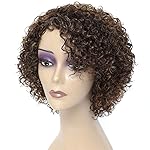 HUA Kinky Curly Short Wigs for Black Women Human Hair Chocolate Brown Mix Medium Auburn Curly Human Hair Wigs for Black Women Glueless 4/30 Color Short Wigs for Women