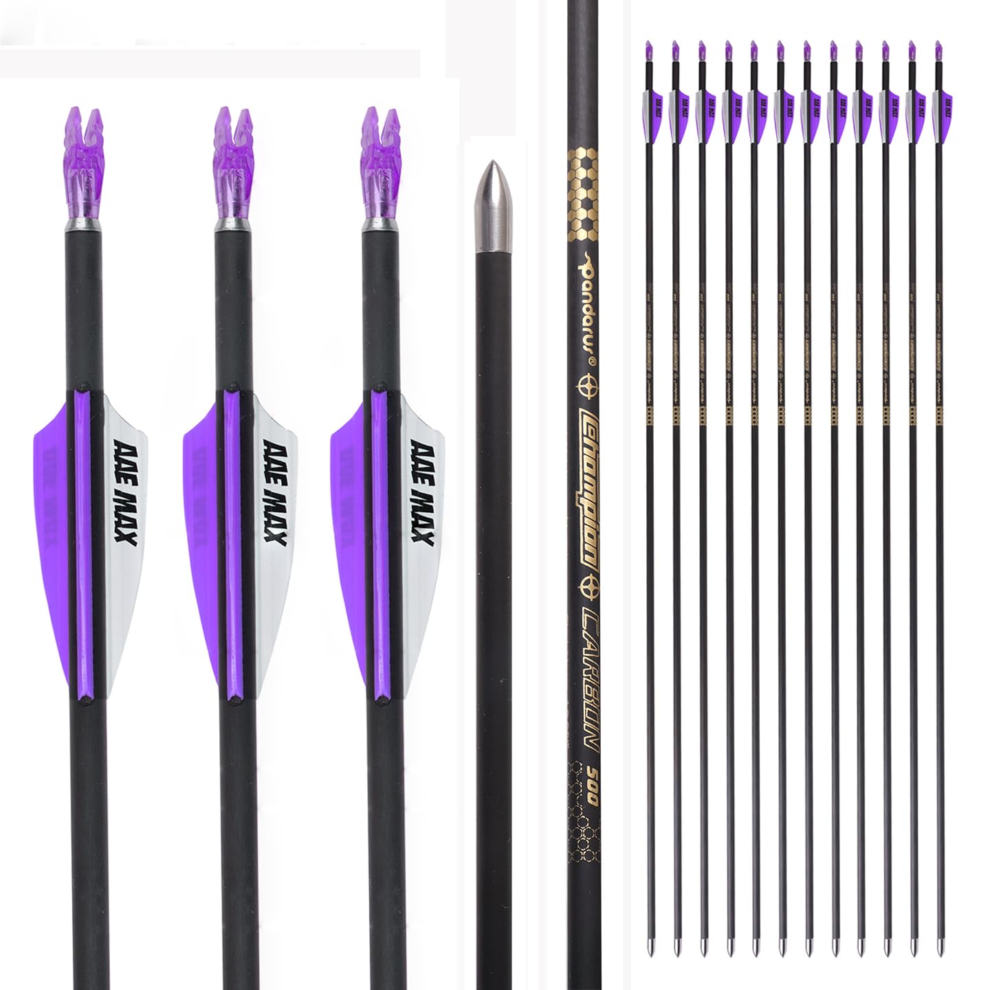 12 Pezzi Frecce da Competizione ID 4,2 mm Viola Bianco Scanalature per l'aria Piuma Freccia da Tiro con L'Arco Spine 300 400 500 600 700 800 900 1000 1100 1200 1300 1400 1500