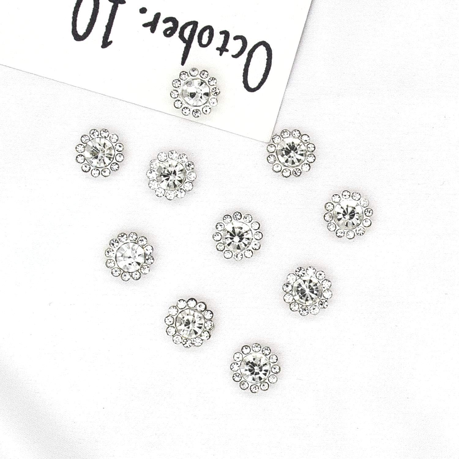 50 pcs Rhinestone Embellishments Crystal Button Silver Flatback DIY Craft for Flower Headband Dress Decoration Accessory 12mm (Silver Back Rhinestone)