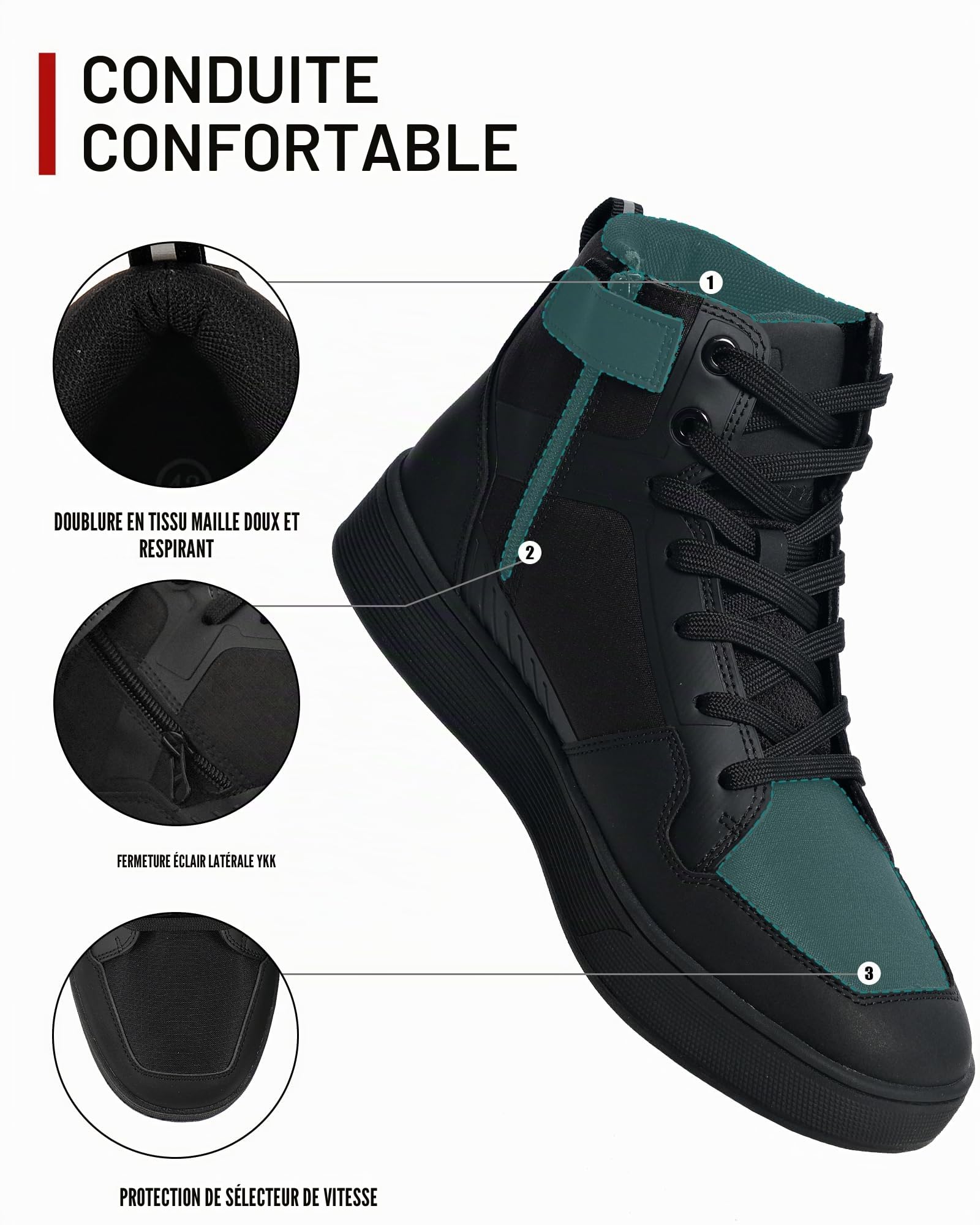 RIDEIRON Chaussures Moto Bottes Moto Hommes Normes CE | Semelle épaissie Adaptées à Toutes Les Saisons Imperméables Antidérapantes Respirantes à la Mode et Cnfortables Noir
