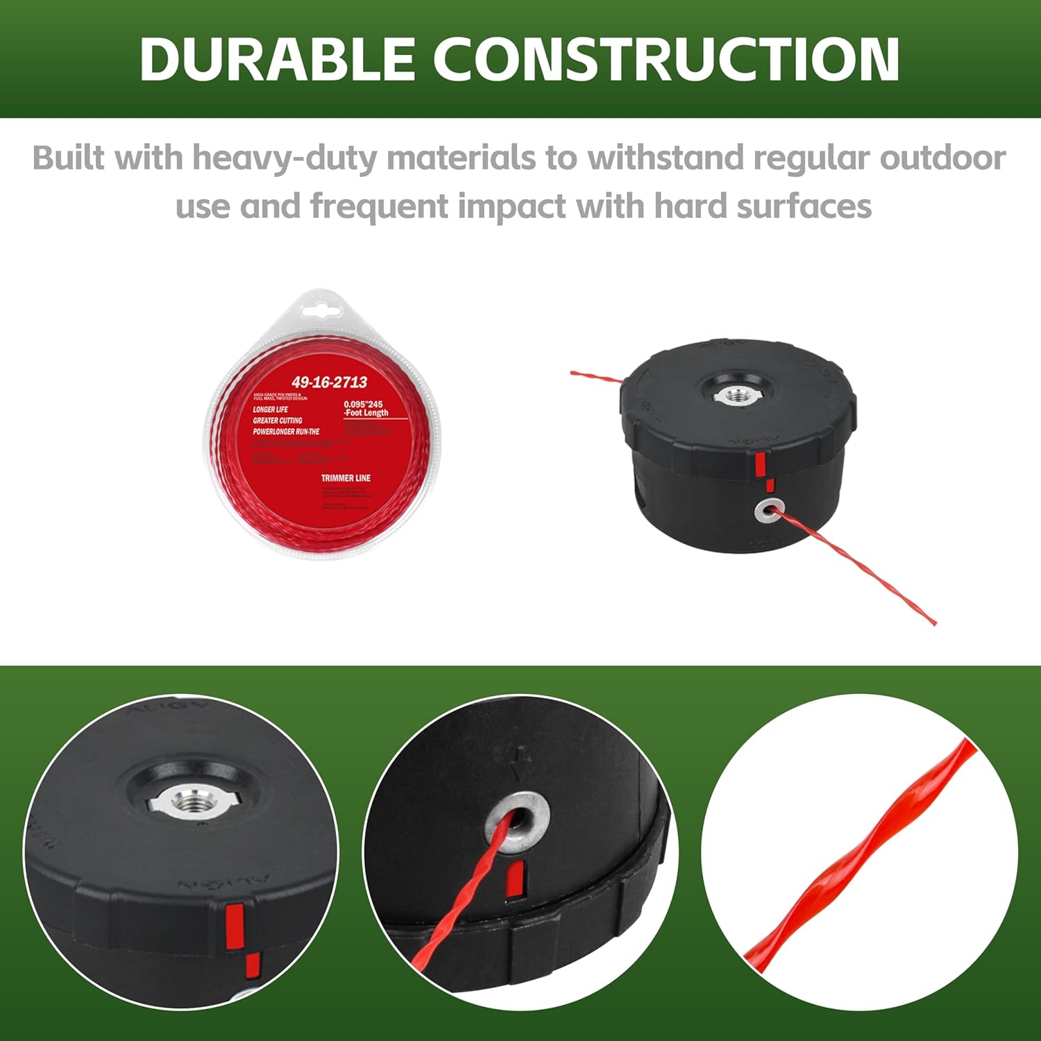Easy Load Trimmer Head Replacement for Milwau-kee M-18 String Trimmers with 0.095" Trimmer Line, Red, 250ft, Blue Yellow