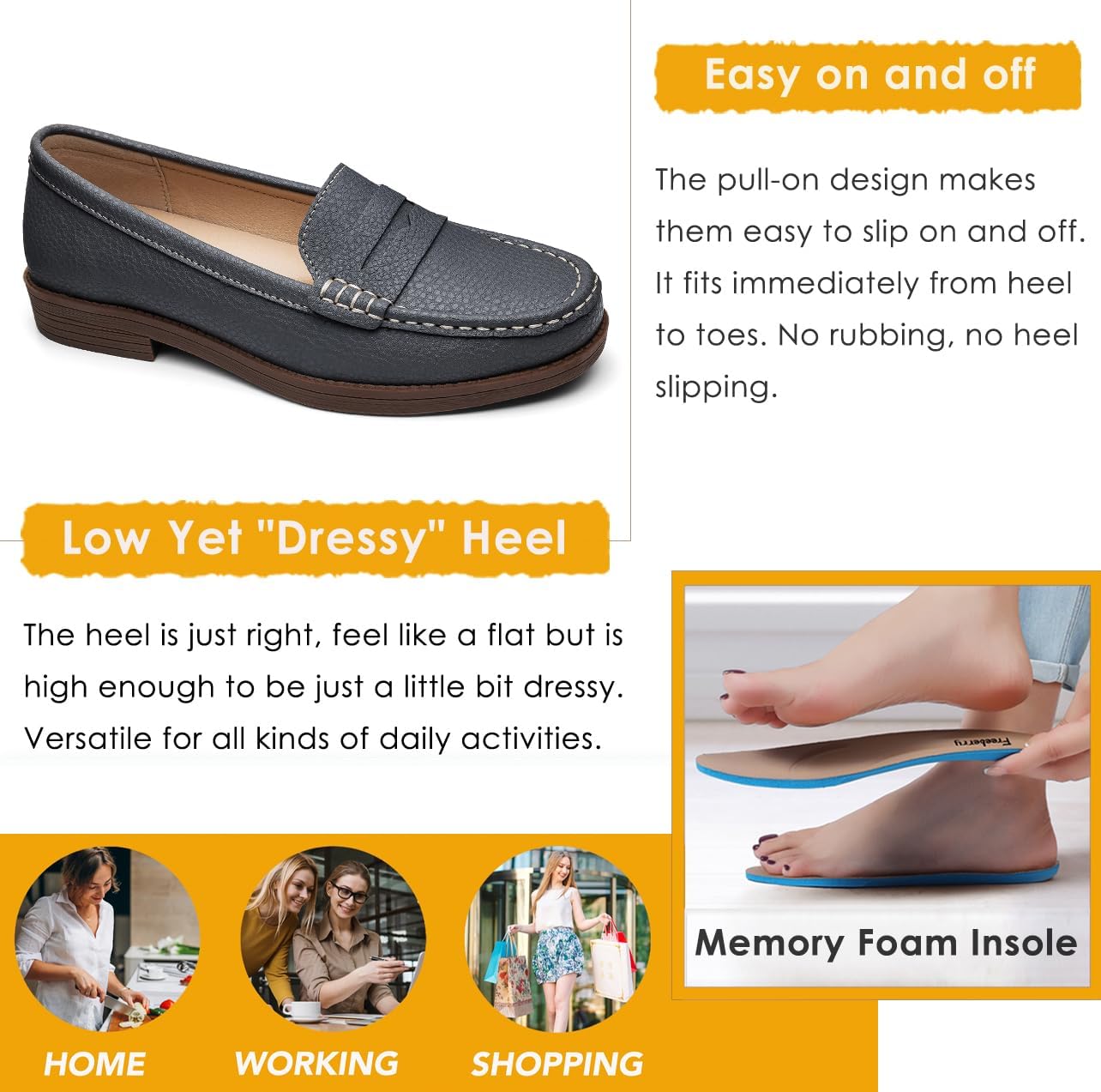 Women's Comfortable Leather Penny Loafers Slip On Business Casual Dress Shoes Lightweight Office Work Flats Everyday Walking Shoes for Women