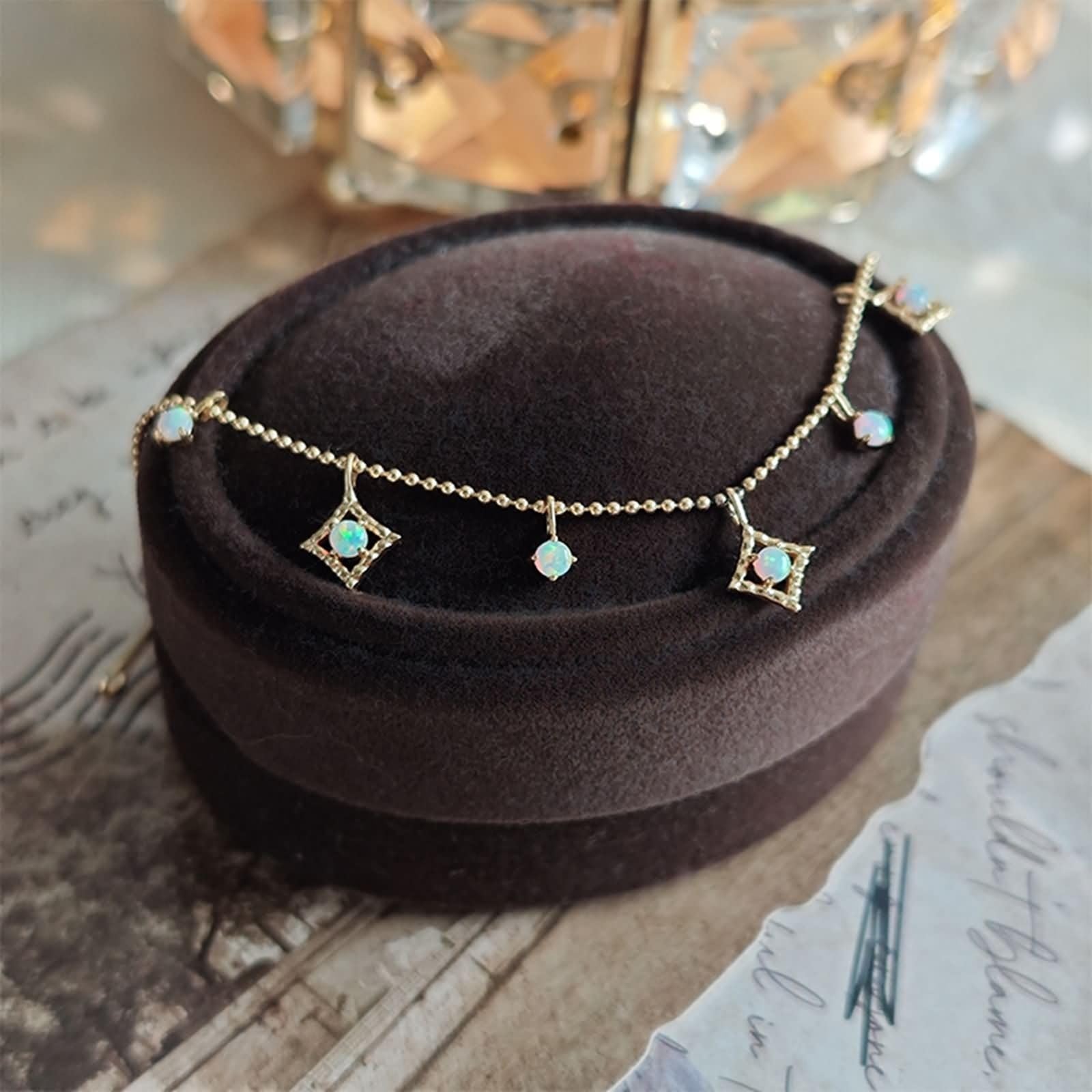 Bransoletka Au 375/585/750 żółte złoto, prawdziwe złoto, biżuteria z opalem, kształt łańcuszka | Złota bransoletka 9K/14K/18K