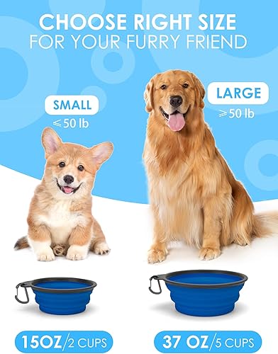 Miniatura 5 de Aonkey Tazones plegables para perros con portabotellas, paquete de 2 cuencos de agua para perros de viaje mejorados, borde moldeado de una sola