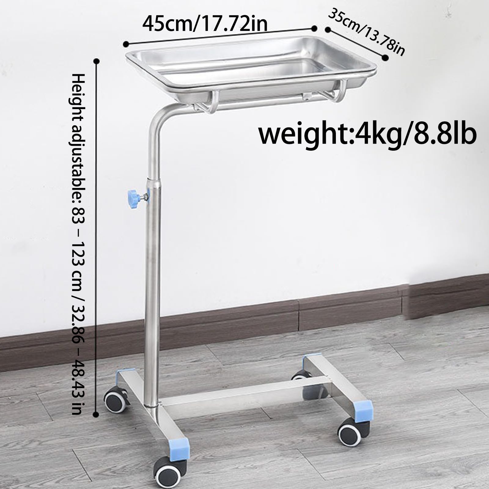 Carrello Medico, Carrelli da Laboratorio in Acciaio Inossidabile, Carrello da Laboratorio con Rotelle, Dotato di Quattro Ruote Girevoli, per Laboratorio, Clinica, Ospedale, Salone,Argento,A