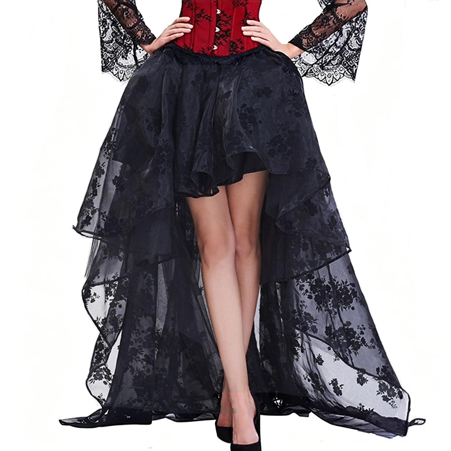 ZOOMA Donna Corsetto Maniche Lunghe con Gonna Lunga Jacquard Cincher della Vita Vestito di Due Parti