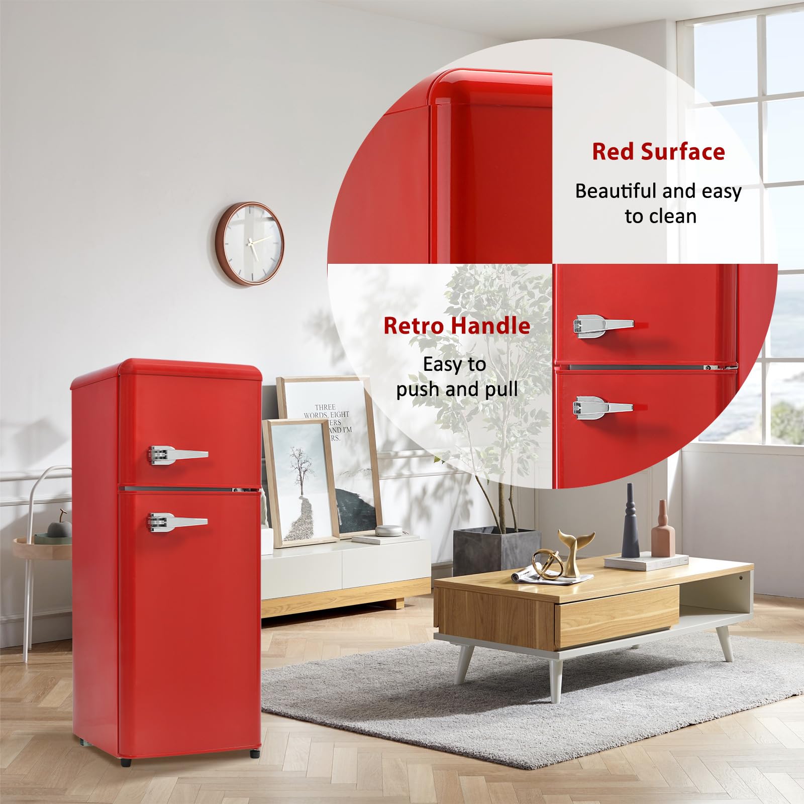 Fridge With Freezer Retro Mini Red 4.0 Cu.Ft Compact Refrigerator Small For Bedroom, Office, Dorm, RV, Apartment With Adjustable Mechanical Thermostat 2-Door Design on Fridge.com - View 6