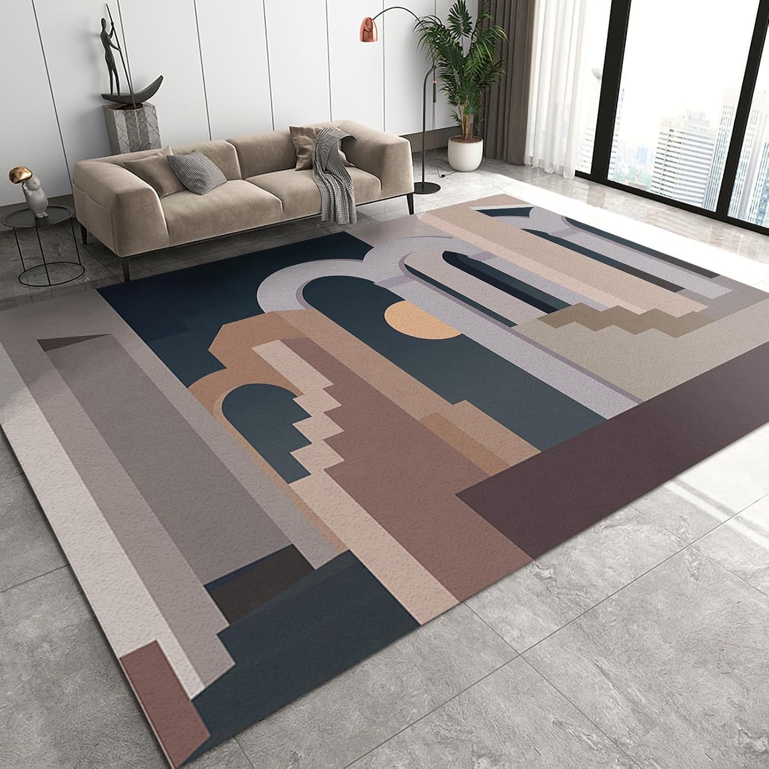 Tapis de salon 3D 160 x 230 cm à rayures abstraites lavable pour chambre d'enfant