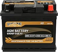 WEIZE Platinum AGM Group 47 Battery 12V 60Ah H5 680CCA 100RC - Start-Stop Vehicles, Maintenance-Free, 36-Month Warranty