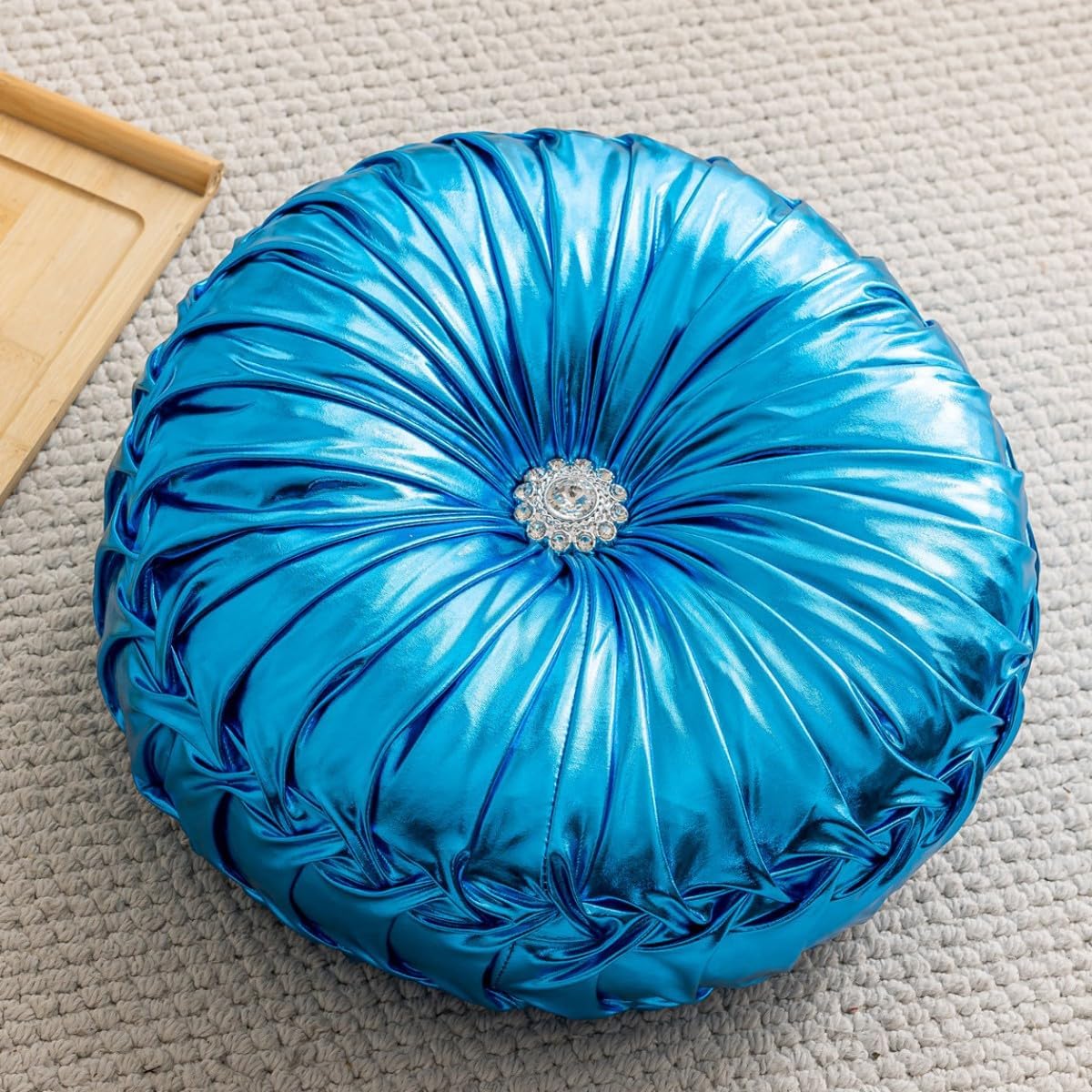 Round Throw Pillow Pumpkin Shaped Floor Pillow Pleated Pillow Cushion Decorative Round Pillows for Couch Sofa Bed (Blue)