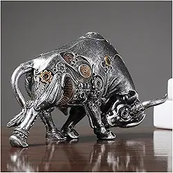 Escultura animal, arte de touro mecânica steampunk nórdica, escultura abstrata, decoração de mesa para casa, sala de estar, quarto, escritório (cor: prata)