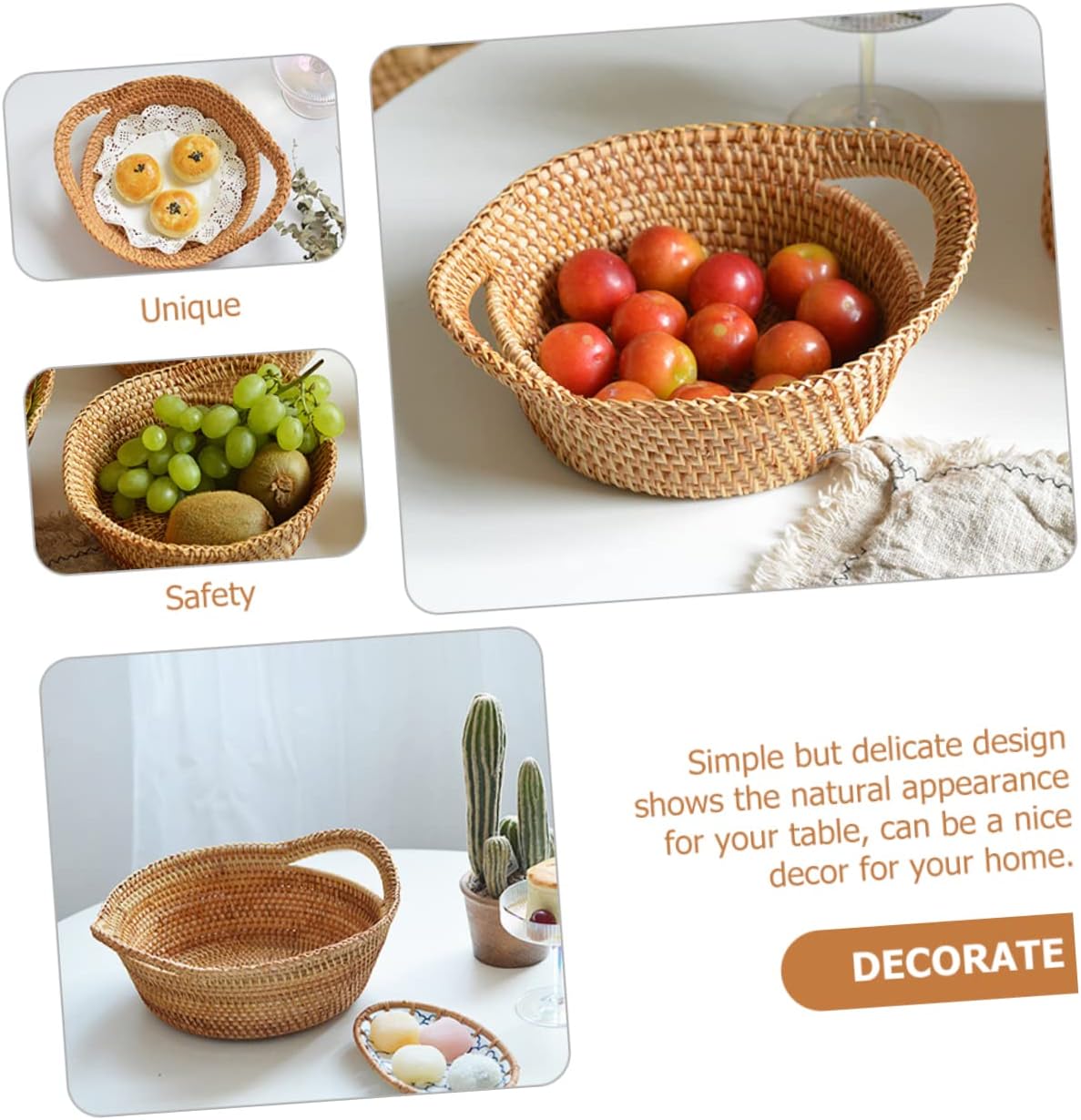 2個 ラタン収納バスケット フルーツバスケット 籐のバスケット 籐の収納バスケット 鍵 主催者 スナックバスケット 籐編みかご 卓上