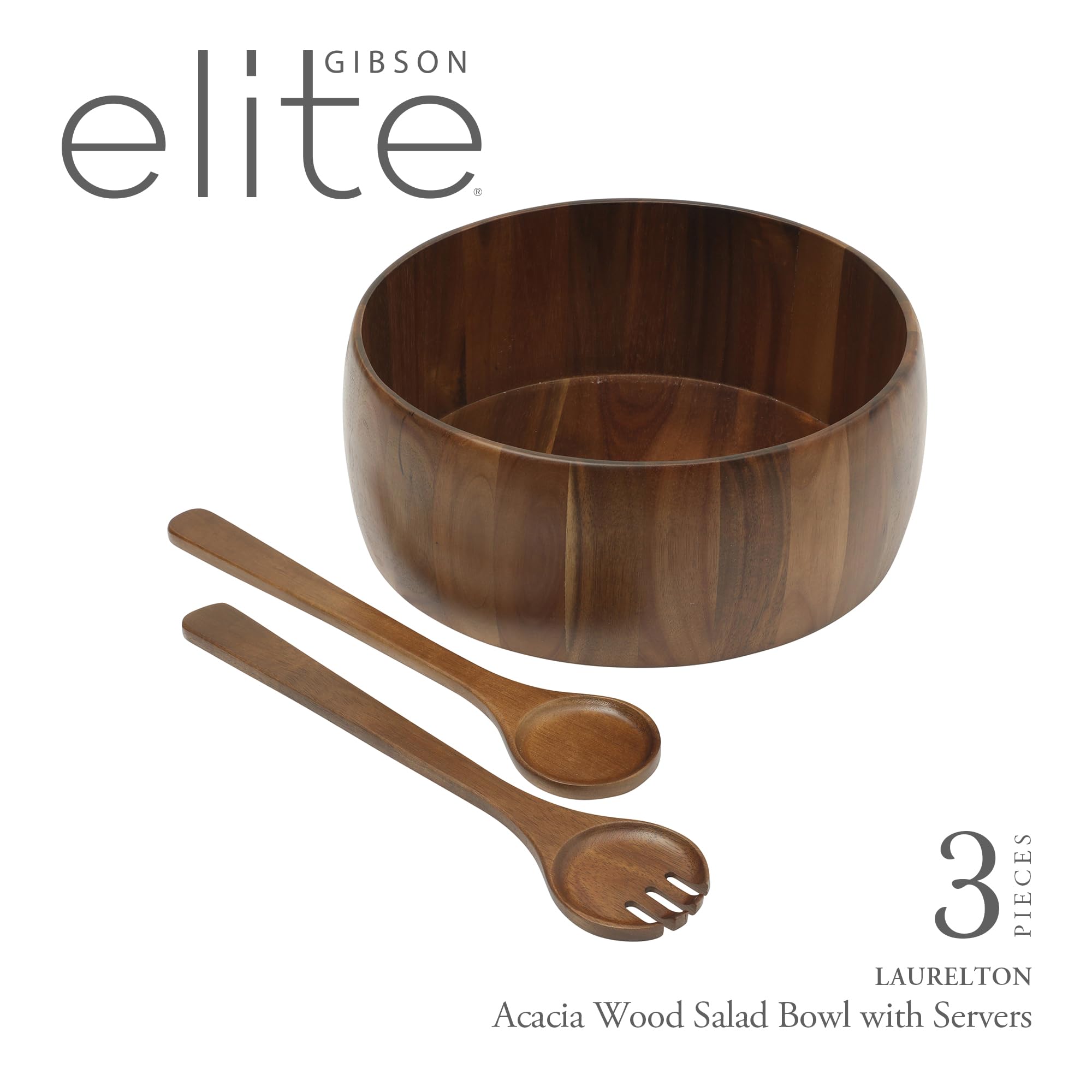 Amazon.com | Gibson Home Laurelton 3-Piece Acacia Wood Salad