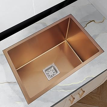 Plantex Kitchen Sink/Stainless Steel Single Bowl Handmade Kitchen Sink with Drain Rack, Hose Pipe and Square Coupling Rose Gold Finish (18 x 16 inches)