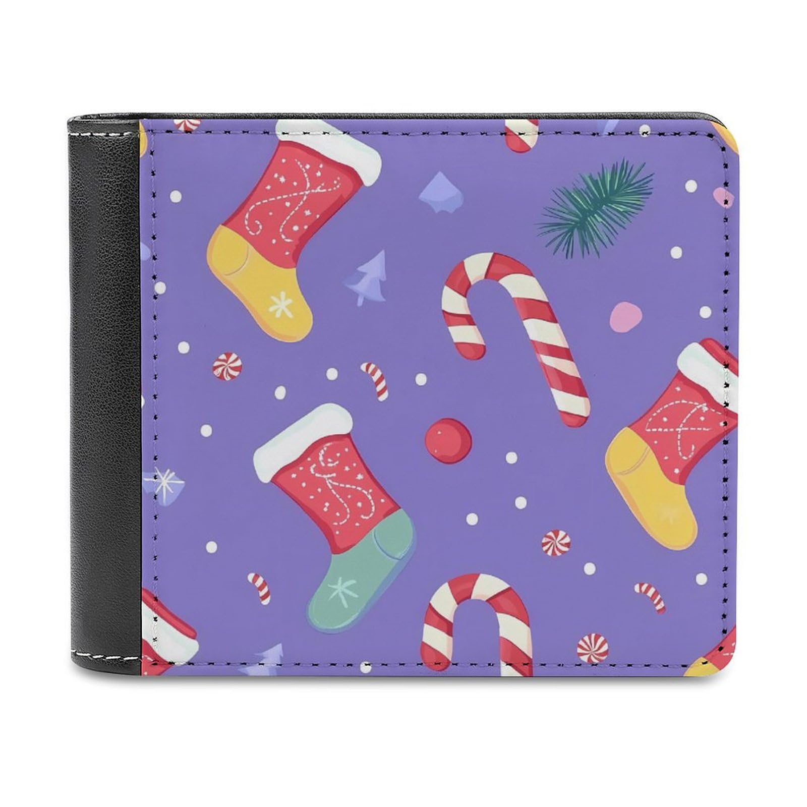 Christmas Socks and Candy Canes Slim Bifold Wallets Fashion Credit Card Holder Wallet Unisex Purse Travel