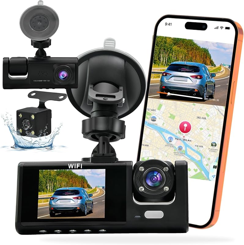 Camera Embarquée Full 4KHD Dashcam Voiture Avant Arrière,Camera Voiture Enregistreur Jour et Nuit connectivité Wi-FI, Vision Nocturne,WDR,Enregistrement en Boucle