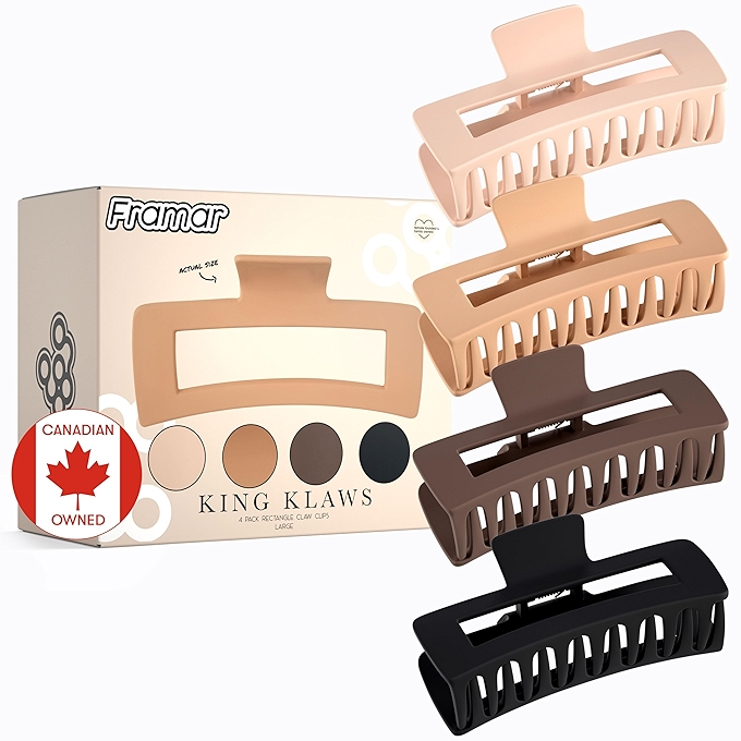 FRAMAR大号厚发抓夹 - 女士发夹配件（中性色4件装）