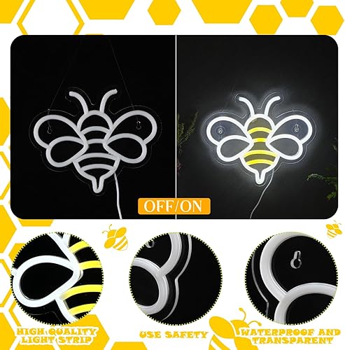 Miniatura 3 de ROCEEI 3 letreros de neón de abeja, luces de neón de abeja, luces LED de abeja, barra de pared USB, decoración de sala de estar para temática de