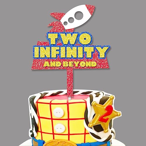 Miniatura 4 de Dos infinitos y más allá de la decoración para tartas de dibujos animados con purpurina de historias de segundo cumpleaños, decoración de cumpleaños
