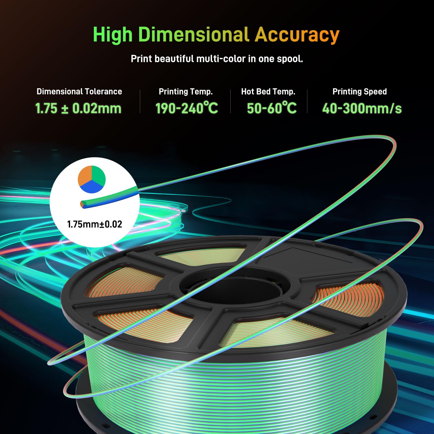 Rainbow 3D Printing Filament - Color Changing PLA -5 Rainbow 3D Printing Filament - Color Changing PLA -5