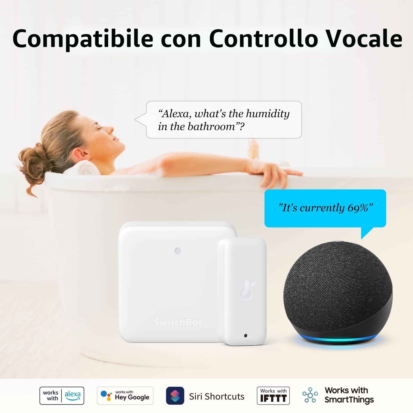 SwitchBot Termometro Igrometro da Esterno IP65 Bluetooth 100m Sensore di Rugiada VPD Umidità Assoluta