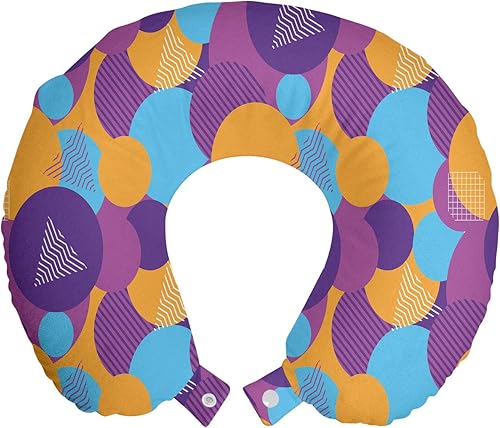Ambesonne Synthwave - Almohada de viaje para el cuello, patrón continuo de futurismo, formas coloridas redondas y triángulos, accesorio de viaje de