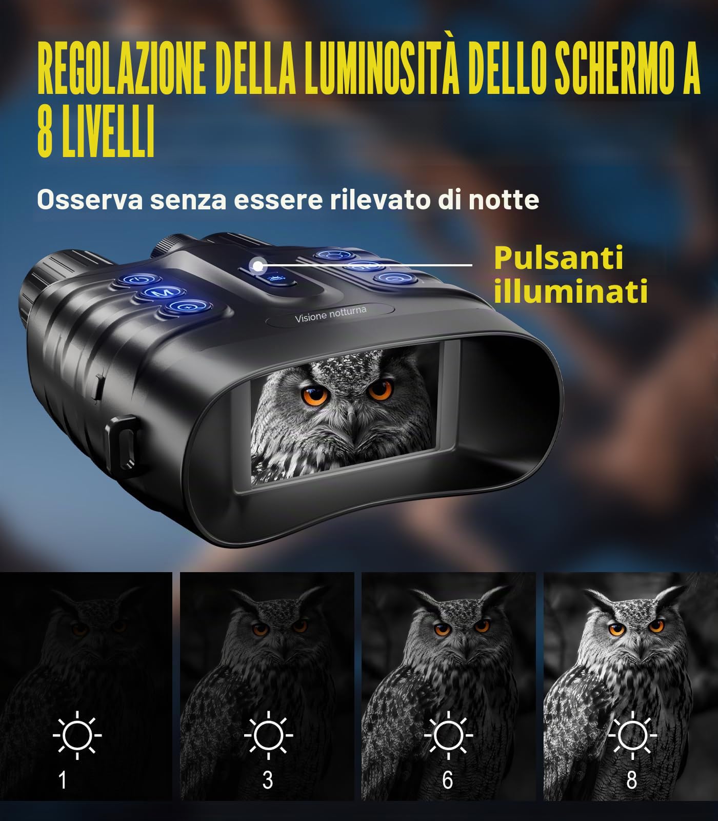 Dispositivo di visione notturna 4 K, 48 MP, 10000 mAh, ricaricabile, f/1,4, grande apertura a infrarossi, visione notturna, visione 500 m/1640 FT,8 X zoom digitale con scheda TF da 32 GB