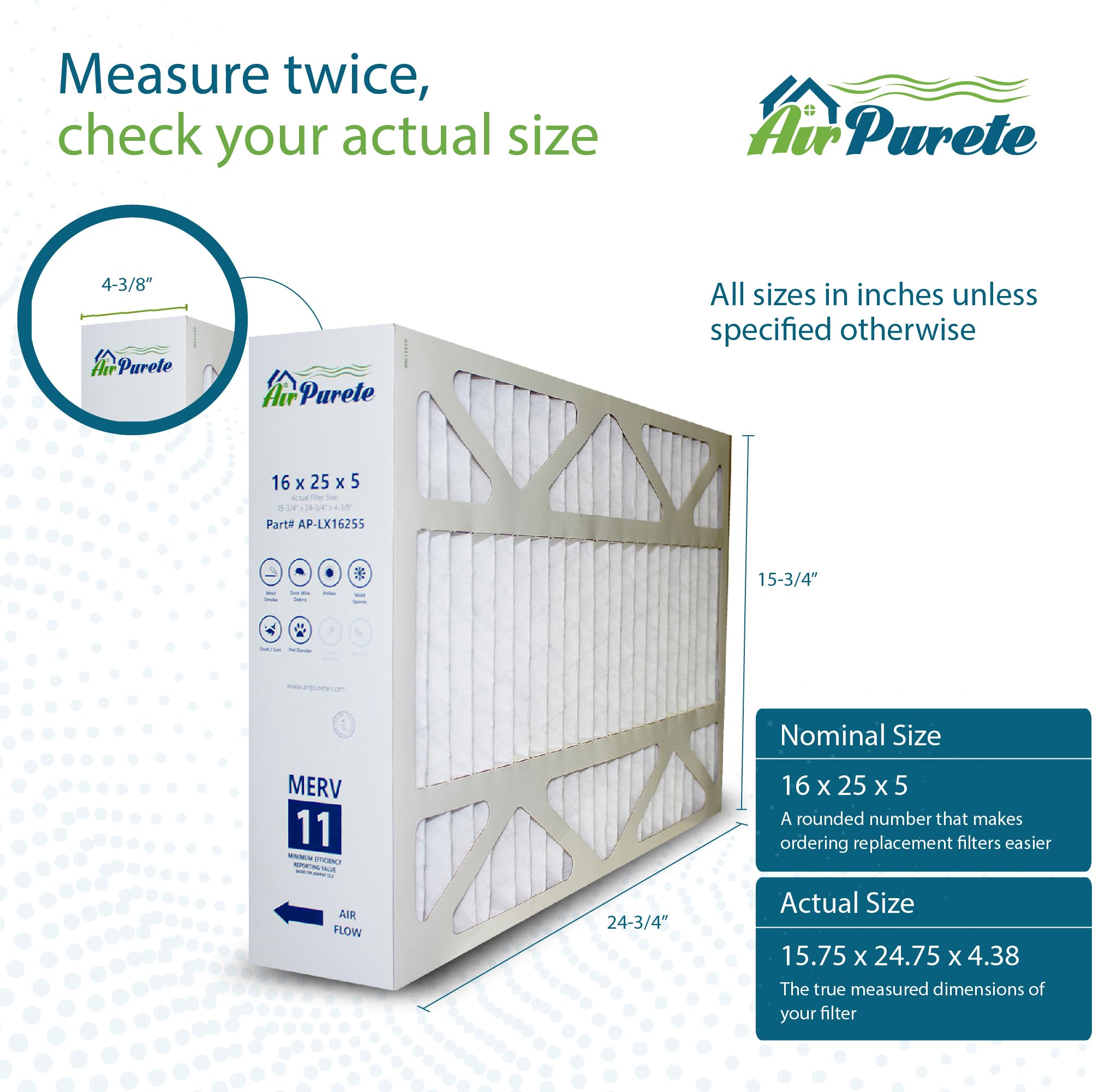 X6670, FC100A1029 Replacement Filter | AirPurete AP-LX16255 | Actual Size 15-3/4