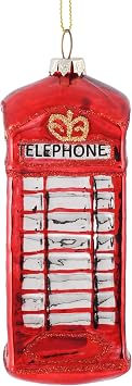 Bright Red Telephone Booth 4.5 x 2 Glass Decorative Hanging Ornament