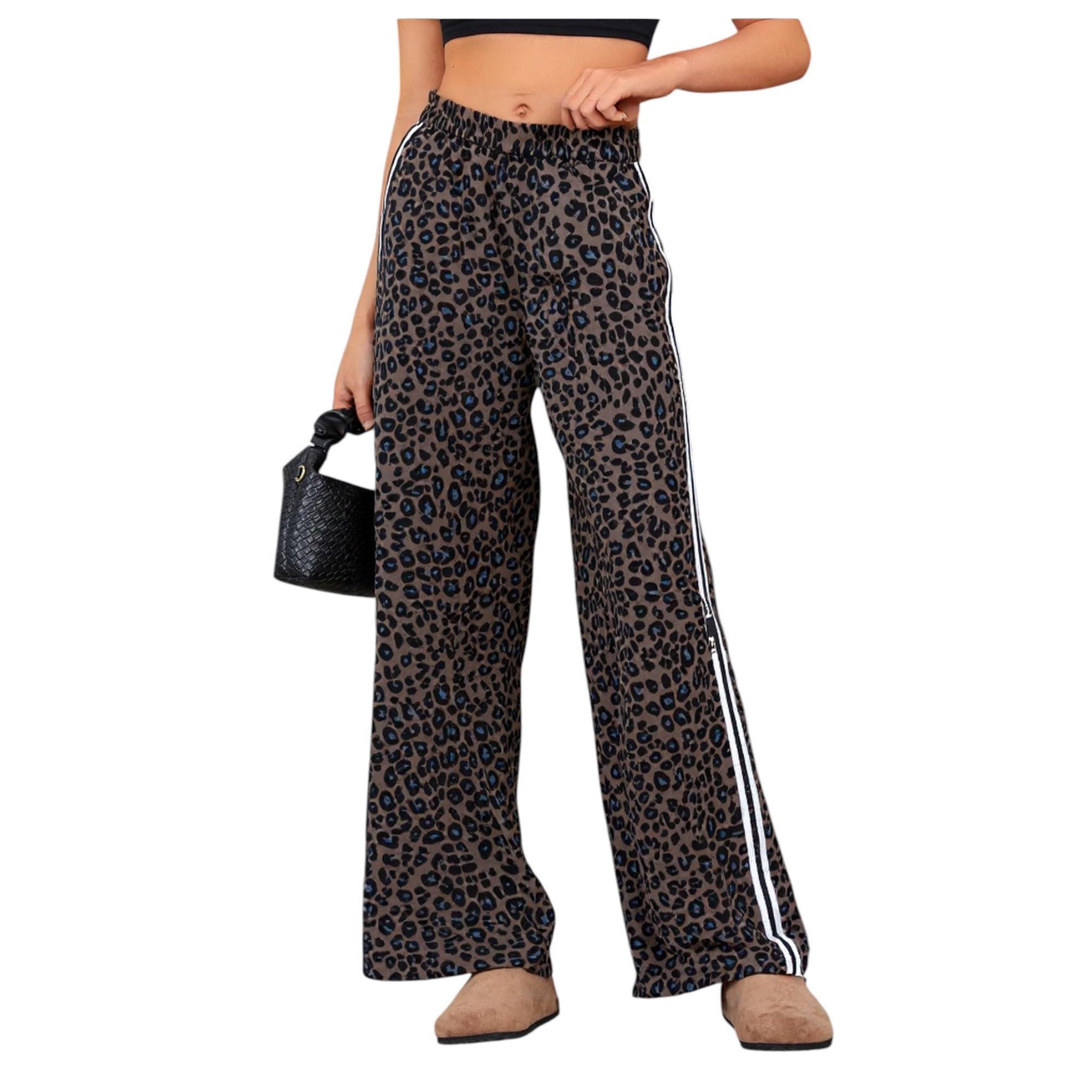 Womens Leopard Print Pants High Waisted Cheetah for Women Wide Leg Stretchy Pants Fall Fashion Casual Trousers