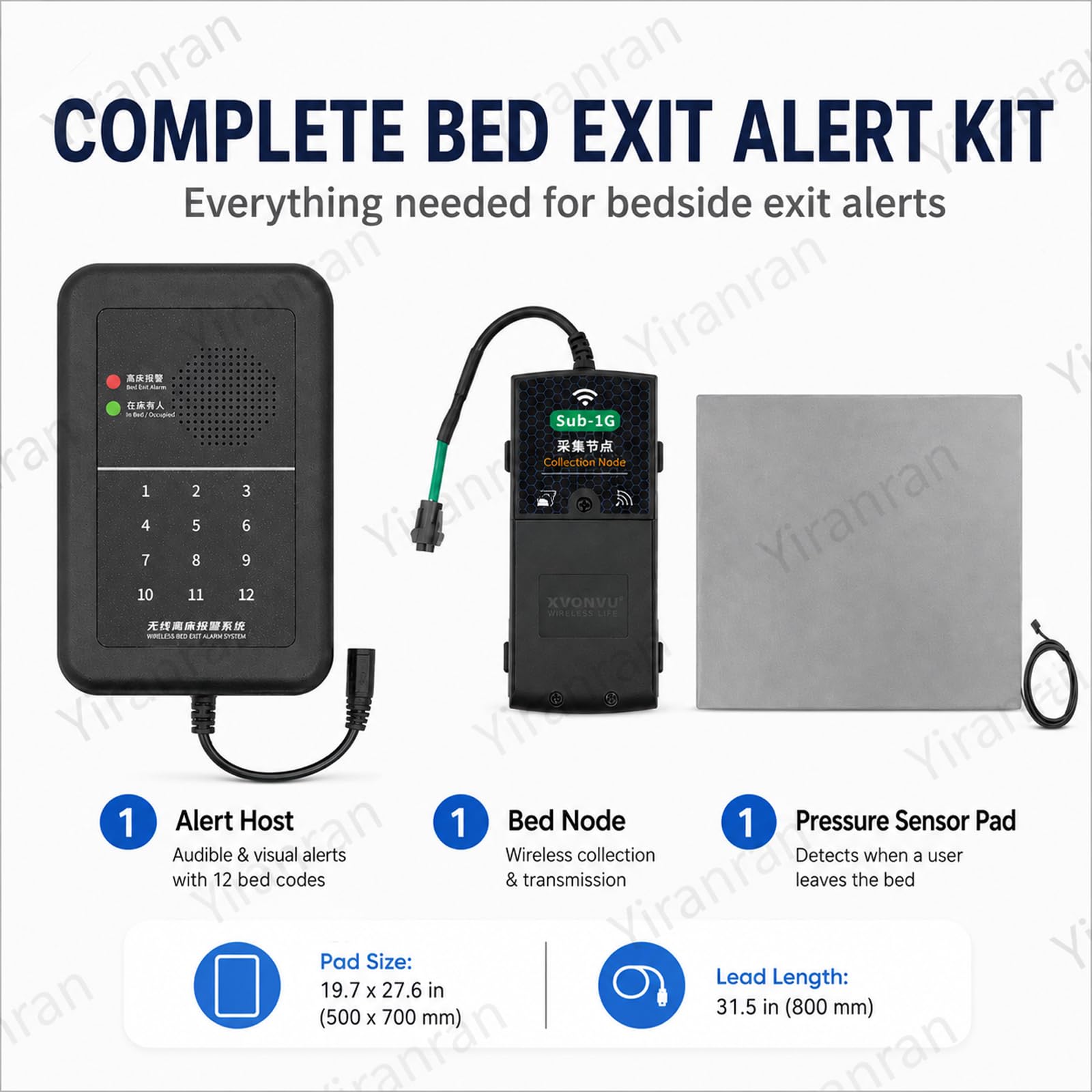 Sistema inalámbrico de Alfombrilla con Alarma para Salir de la Cama para Personas Mayores, Monitor de Alerta para Cuidadores con Almohadilla sensora de presión, para Adultos Mayores, atención