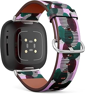 CJBROES Replacement Leather Watch Band, Compatible with Fitbit Versa 3 and Fitbit Sense of Wristband Bracelet Accessory - Geometric Grunge