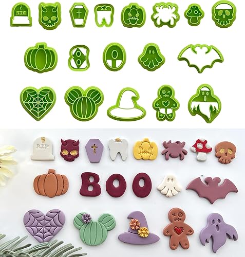 Dacmern Cortadores de arcilla polimérica de Halloween, 18 formas para joyas de arcilla polimérica, fantasmas y calabazas, cortadores de aretes de
