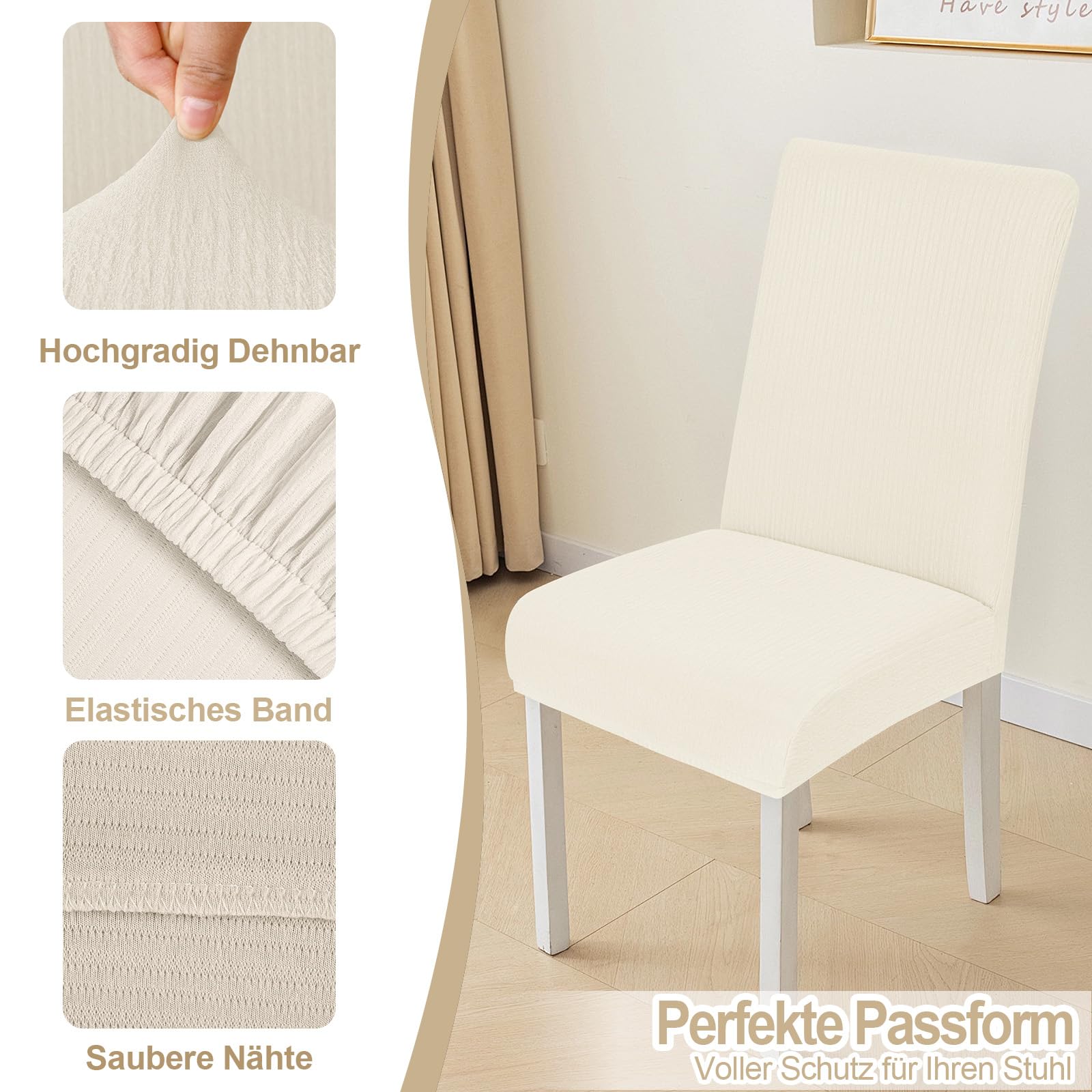 Alishomtll Stuhlhussen 4er Set Stretch Stuhlbezug für Schwingstühle Universal Esszimmerstühle Bezug Waschbar Abnehmbar Stühle Schutz für Küche Bankett Hochzeit Hotel Restaurant (Beige, 4pcs)