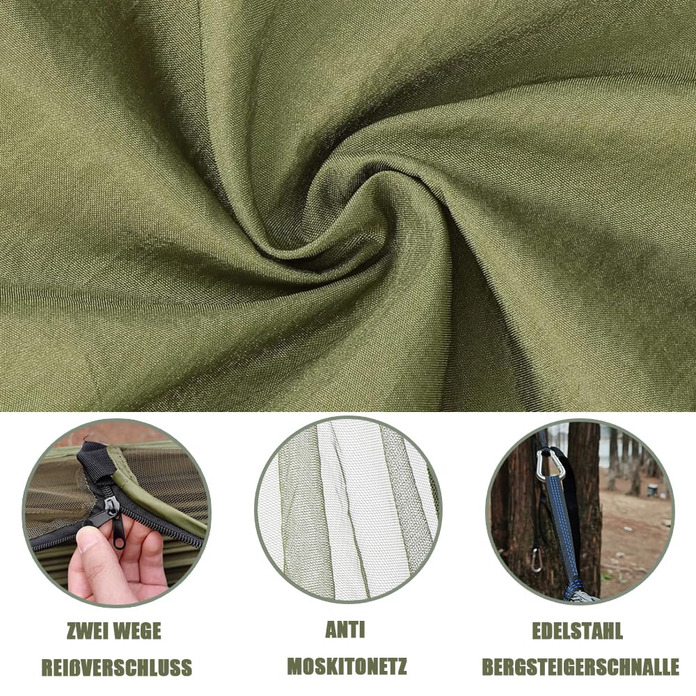 Hamaca con Mosquitera 260 x 140 cm - Camping, Exterior, Portátil, Acampada, Jardín - Capacidad de Carga de 300 kg