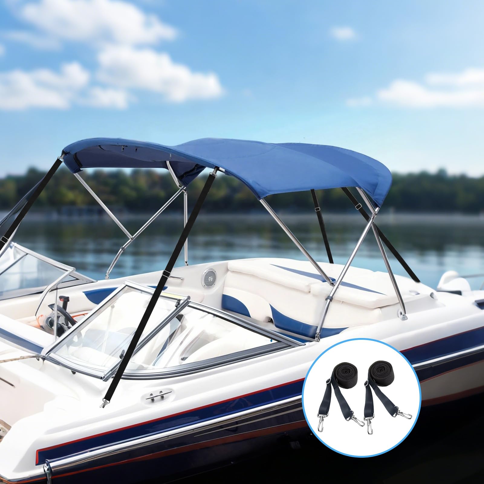 KATELUO 2 cinghie per tende da sole per barca, cinghie regolabili Bimini Top, cinghie superiori per barca, fascia antivento, per tenda, tenda da sole, cinghia di tensione per barca, canoa, kayak