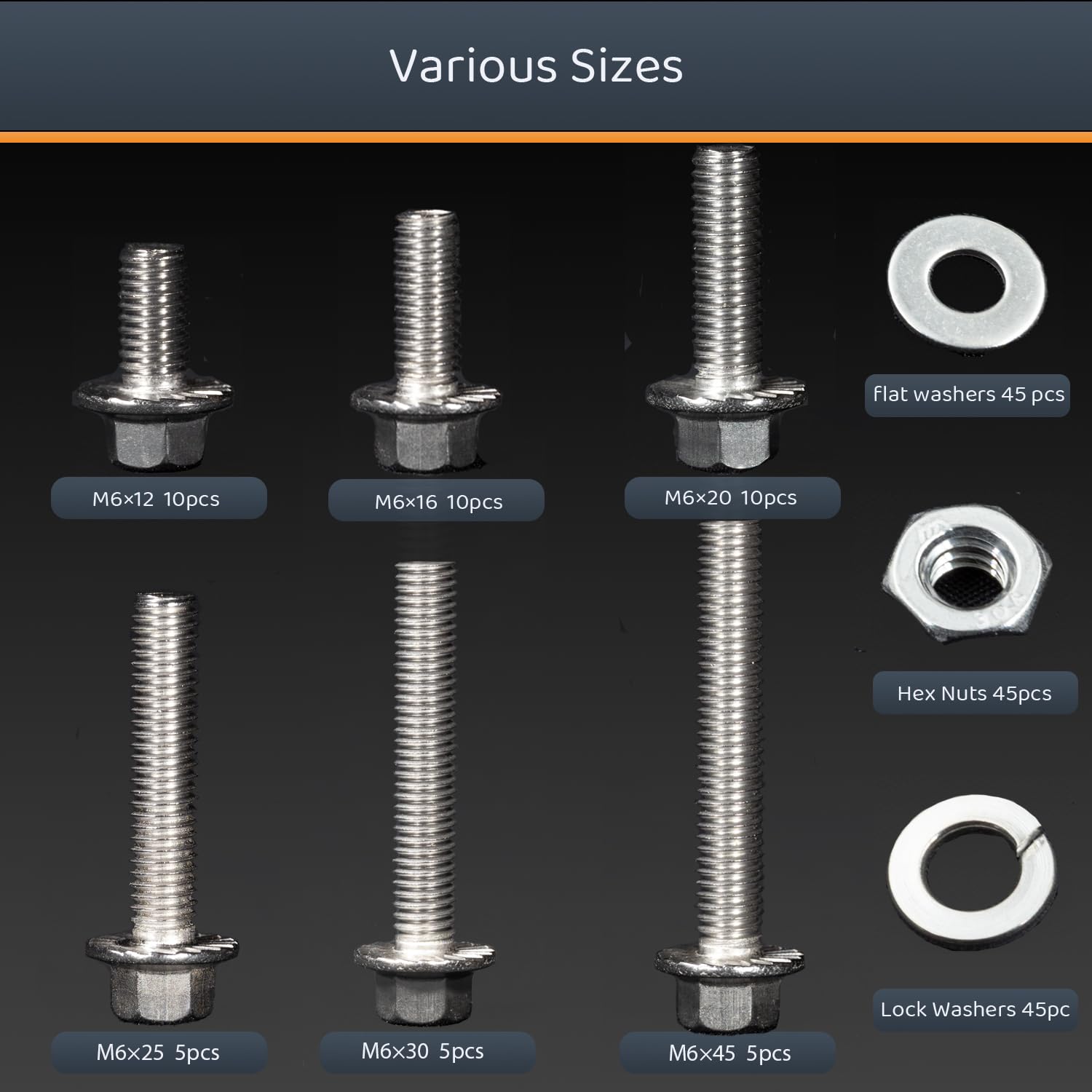 M6 Hex Bolt Kit - 180 Stainless Steel Flange Bolts & Nuts -2