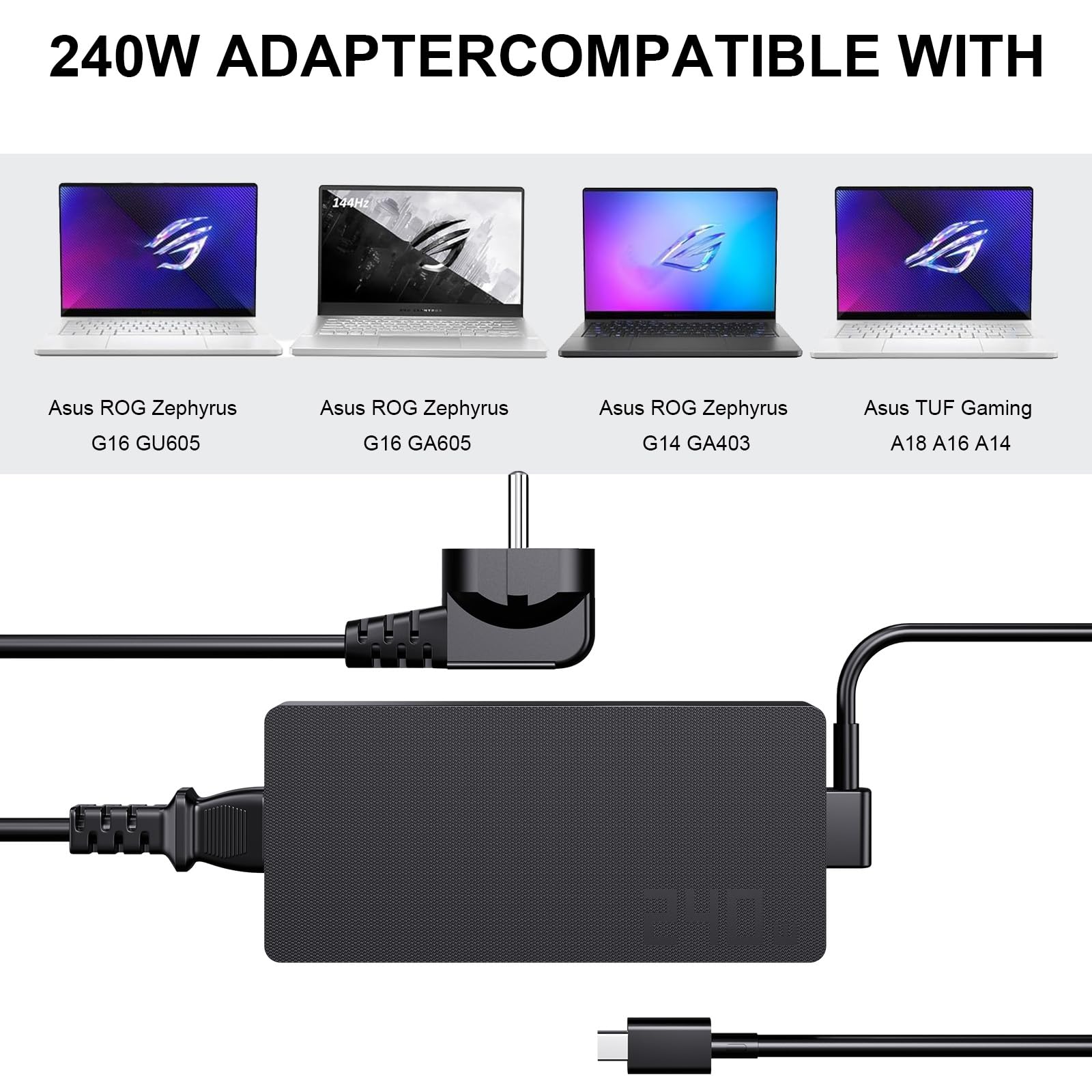 Ładowarka 240W 20V 12A kompatybilna z ASUS ROG Zephyrus G16 G14 | do ASUS GU605 GA605 GA403 TUF Gaming A18 A16 A14 FA608 FA401 FA808 ProArt P16 PX13 H7606 HNN 7306 V16 V3607