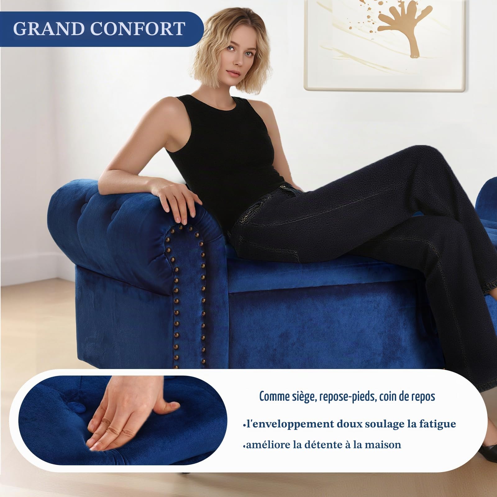 Clevich Banc de Rangement 133 cm avec Vérin à Gaz, Bleu