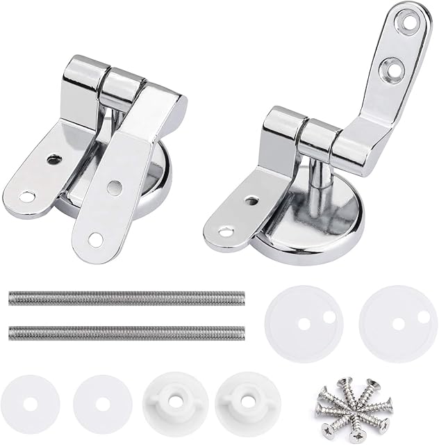 Zinc Alloy Toilet Seat Hinges Chrome Finished Toilet Seat Fittings and Fixtures Perfect Replacement Hinges for Most Wooden Resin MDF Toilet Seats