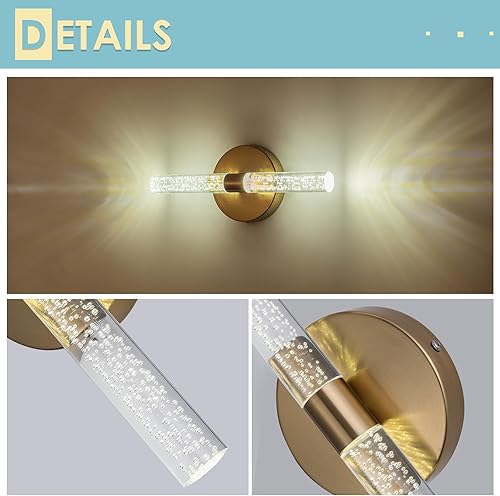 Miniatura 3 de CHYING Aplique de pared dorado de cristal, lámpara de pared LED moderna para baño, lámpara de pared para interiores, 5 W, 4000 K, blanco neutro para