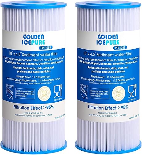 GOLDEN ICEPURE PPL10BB, filtro de agua plisado de sedimentos para toda la casa de 10 x 4.5 pulgadas, compatible con DuPont WFHDC3001, GE FXHSC,