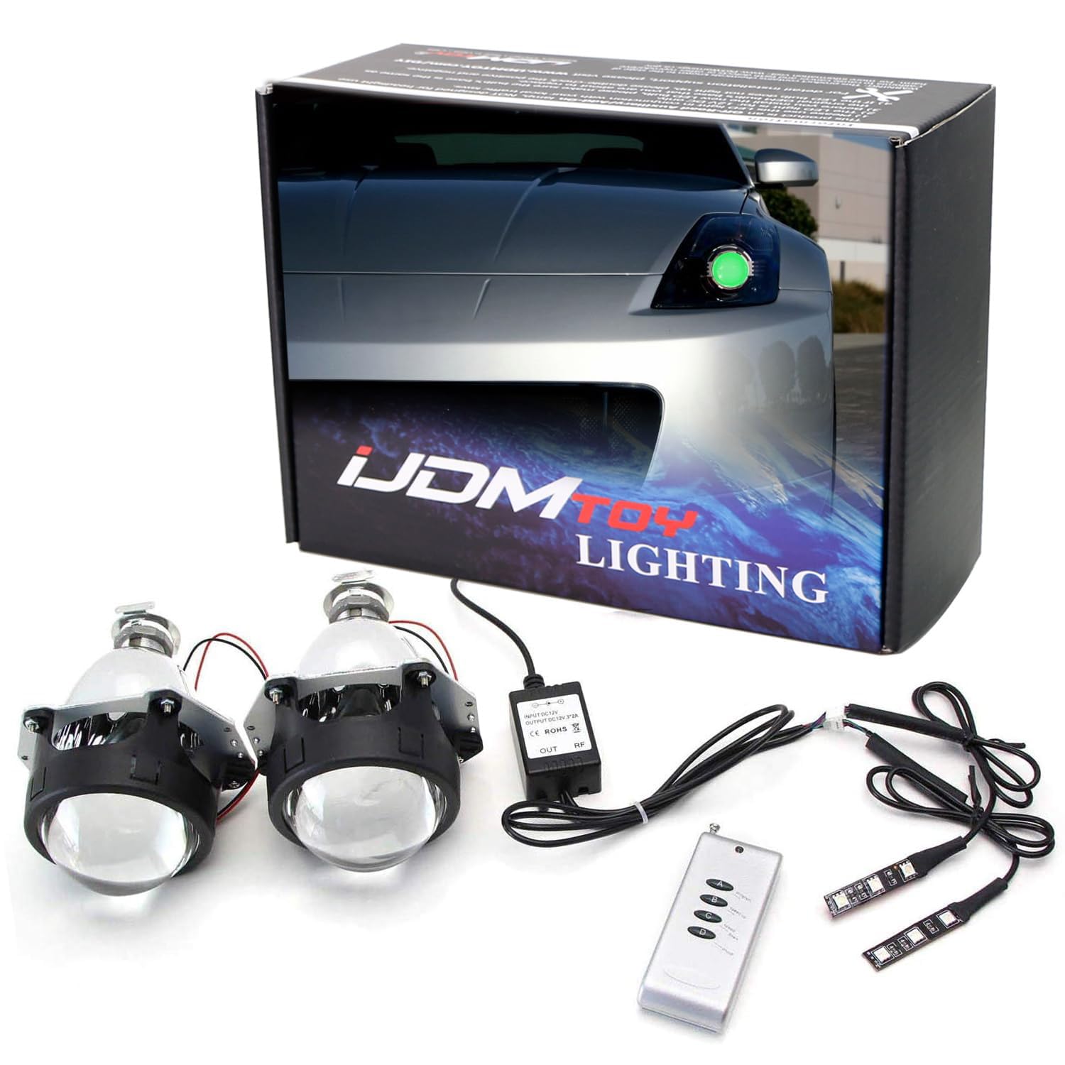 iJDMTOY Mini 3.0-Inch H1 Bi-Xenon Front Lighting Retrofit Projector Lens W/RGB Color-Changing LED Demon Eye Lighting Kit Compatible with Custom Lighting DIY