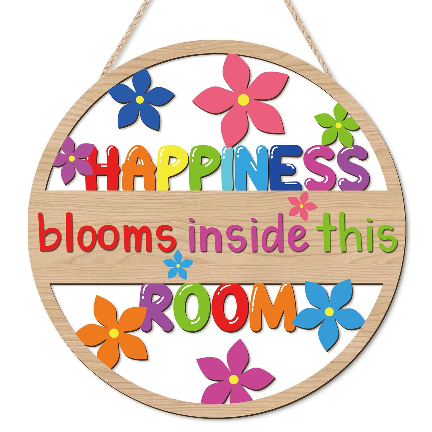 Mandala Soul Happiness Blooms Inside This Room Front Door Sign(12"x12"), Wooden 3D Classroom Welcome Decoration Wall Hanging, Colorful Back to School Decor for Daycare Classroom-picture-10